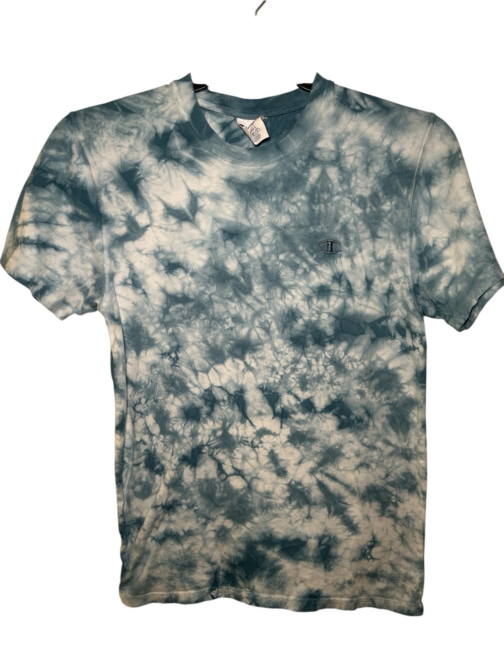 Champion Tie-Dye Crew Neck Tee Short Sleeve Blue White Retro Active Casual Small